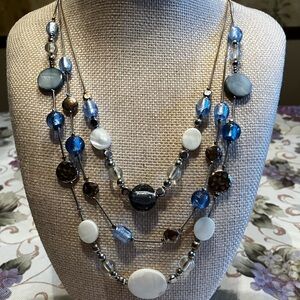 PREMIER DESIGN FROSTED BLUE GLASS AND WHITE SHELL NECKLACE